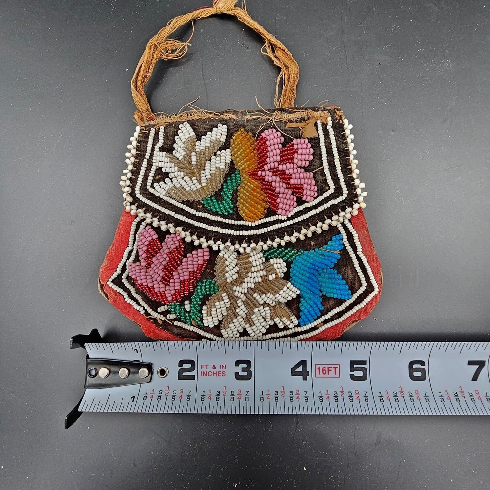 Antique Native American Iroquois Beaded Velvet Purse Floral Flaps 1890s-1910s - Picture 9 of 9